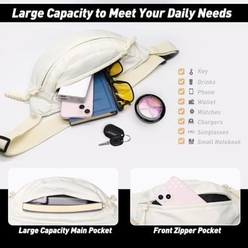 Long Keeper Bum Bag Waist Fanny Pack for Women Men Fashion Waist Packs Bumbag Cross Body Adjustable Travel Waist Bag Large Pockets for Running Hiking Outdoor (Beige) — view 4