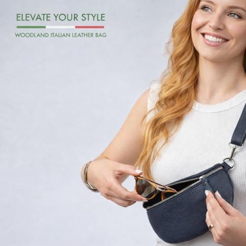 Woodland Leathers Cross Body Bag for Women Genuine Italian Leather Cross Over and Bumbags for ladies, Convertible Crossbody Sling Bag leather Belt Bag for Women with Adjustable Strap (Navy) — view 3