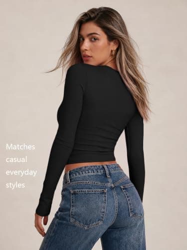 LILLUSORY Long Sleeve Tops Women Crew Neck Y2k T Shirts Black L — view 5