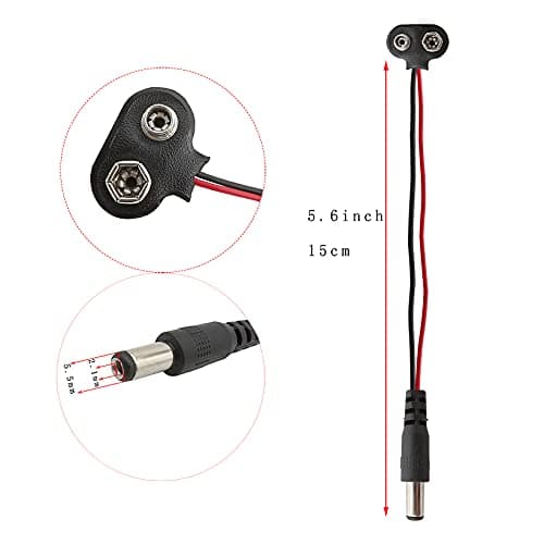 Hailege 9 V Battery Clips 9 Volt T-Type Snap-on Leather Battery Buckle Connector with DC 5.5 x 2.1 mm Male Plug (T-Type with DC Plug) Pack of 10 — view 3