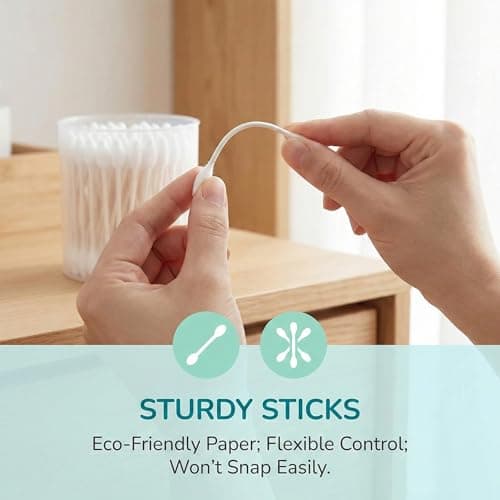 Ciieeo Baby Safety Cotton Buds 56 PCS - Ear Swabs with Large Tips for Newborn Ear Cleaning, Double Tipped Tapered Cottonbuds with Paper Sticks, White — view 6