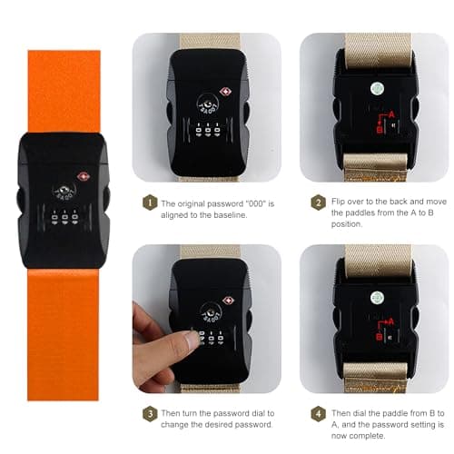 Veki Cross Luggage Straps Set TSA Approved with Lock, Orange, 1pc — view 4