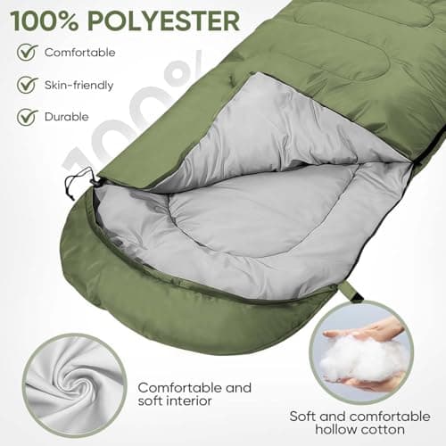 Sleeping Bags for Adults & Kids Sleeping Bag 3 Season, Ultralight Carry Bag, Adult Blanket, Lightweight Compact for Outdoor Camping, Travel, Hiking, Indoor & Outdoor Use (Green) — view 4