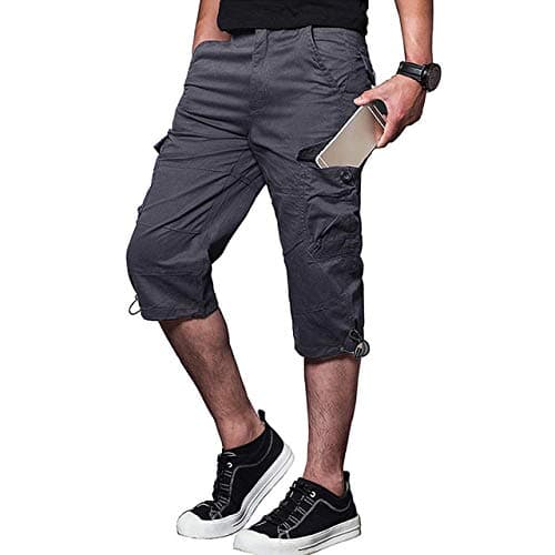 Loeay Mens Summer Loose Zipper Casual Breeches Baggy Multi Pocket Military Cargo Male Long Work Tool Tactical Calf-Length Pant Navy L