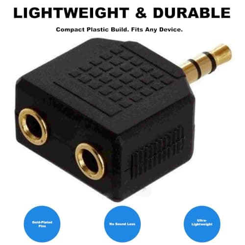 CableStop Twin Pack 3.5mm Stereo Splitter Adapter, Gold - 2 Way Headphone Jack Y Splitter for Phones, Tablets, Laptops, Speakers — view 4
