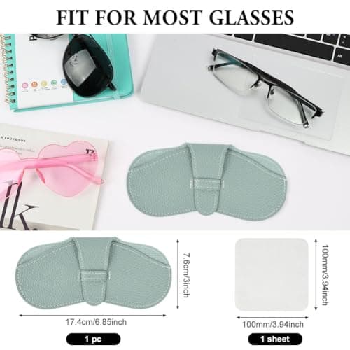 BUTBU Leather Sunglasses Case, Soft Leather Eyeglass Case, Portable Slim PU Glasses Cases, Spectacle Pouch Bag Cover, Lightweight Eyeglass Storage Bags for Women Men Travel (Mint Green) — view 2