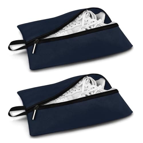 Shoe Bags for Travel, Waterproof Oxford Fabric, Zippered Shoe Storage Organiser with Handle, Lightweight Dustproof Shoe Pouch for Trainers, Gym, 16.5 x 9.8 Inches (Shoe Bag Navy Blue-2 Pack)