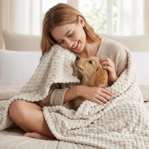 Tifschlaf Fleece Fluffy Throw Blanket - Beige Single Bed Throw for Sofa, Soft & Cosy Blanket for Couch, Cream 130x150cm — view 3