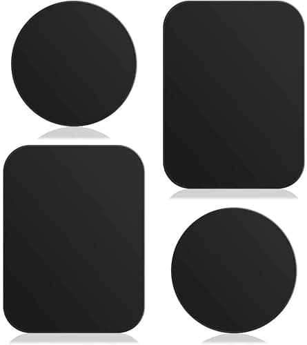 Smartphones Metal Plate 4 Pack for Phone Car Mount Holder Cradle with 3M Adhesive (Compatible with Magnetic Mounts) - 2 Rectangle and 2 Round, Black — view 2