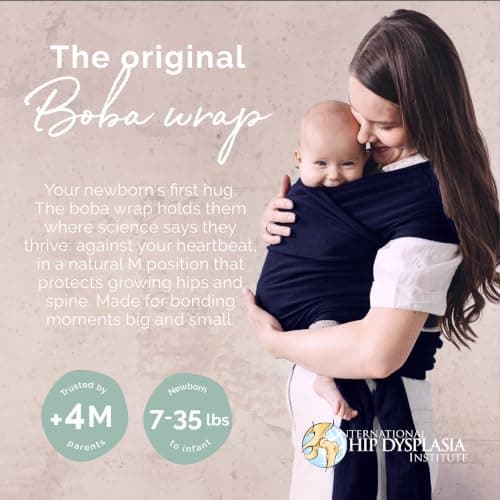 Boba Baby Wrap Carrier - Stretch Cotton Newborn Sling, Navy Blue — view 2