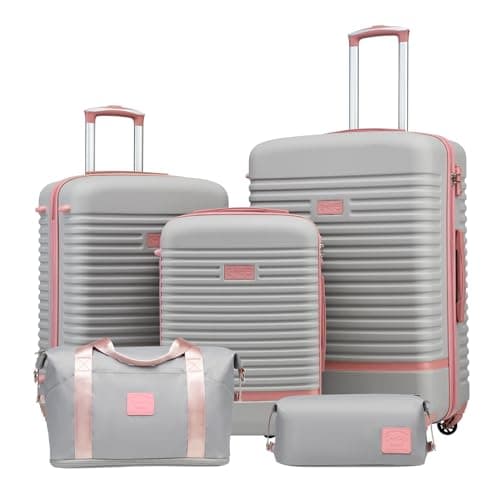COOLIFE Suitcase Set 5 Piece, 20"+24"+28" Suitcase with Travel Bag&Wash Bag