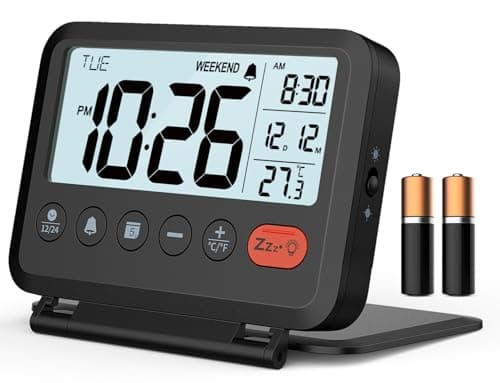 Digital Travel Alarm Clock, 2-Level Backlight, 2 Volumes, Snooze & Weekend