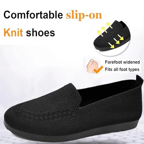 Dyalsa Women's Orthopedic Loafers Slip On Walking Shoes - Breathable Knit Mesh, Non-Slip Soft Sole, Lightweight Arch Support Comfort Flats for Work & Travel Black — view 4