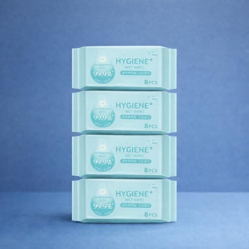 HYGIENE+ Wet Wipes, Pocket Size Disinfecting Wipes (8 Count/Pack) – Travel-Friendly Cleaning Wipes for Hands, Phone, Car, Office, Gym & Kids, On-the-Go Hygiene Solution (8) — view 4