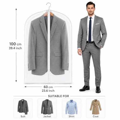 Garment Bags, 12 Pack 60cm x 100cm Breathable Suit Bag Covers with Zip, PEVA Clothes Cover Bags Coat Garment Bags Waterproof Moth Proof Dress Cover Bags for Wardrobe Storage and Travel (40" x 24") — view 2