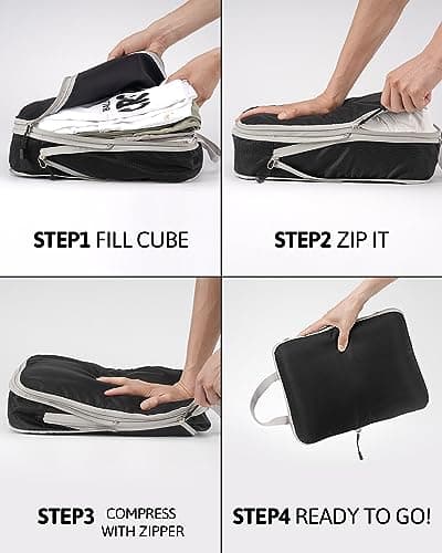 OrgaWise Extra Large Compression Packing Organiser 5/6 Set Cube Suitcase Storage Organizer Bag Expandable Packing Divider Pouch for Packing (Black) — view 5