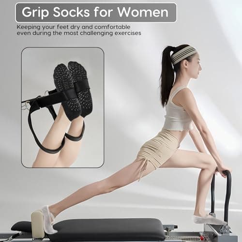 Bafiwu 4 Pairs Grip Pilates Socks,Yoga Socks for Women Non Slip,Reformer Pilates Sock for Pilates, Ballet, Barre, Yoga,Dance (2 black+2 gray) — view 5