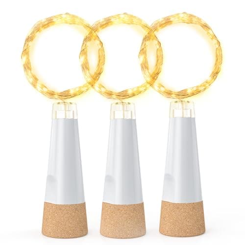 KOBWA Bottle Lights with Cork, USB Rechargeable Wine Bottle Light Battery Operated Jars Fairy Lights, 2025 Upgraded String Lights for Xmas Decorations(Warm White, 3 Pack)