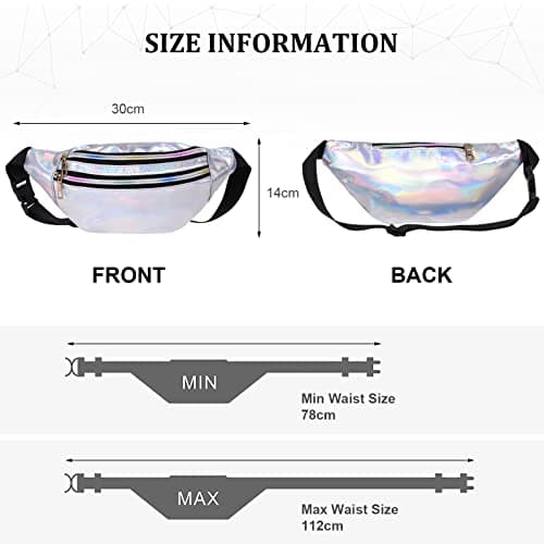 Flintronic Women's Bum Bag Fashion Waterproof Bum Bag Women Belt Bag Compartments with 3 Compartments Adjustable Strap Waist Bag for Sports Travel Hiking Outdoor Travel, #1 Silver, 20 * 17 * 2.4CM — view 3