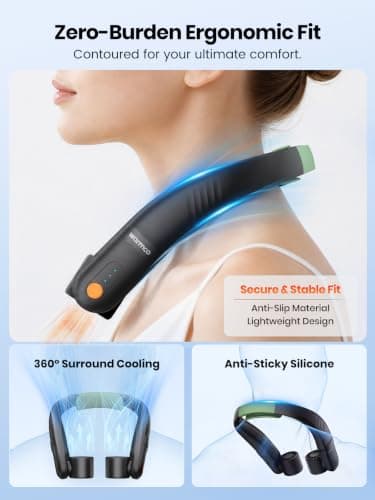 Warmco Portable Neck Fan with 5200mAh Battery and LED Display Green — view 4