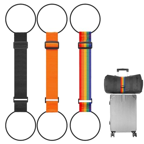 3Pcs Luggage Straps for Suitcases, Elastic Adjustable Suitcase Belt, Durable Nylon Luggage Strap, Carry On Travel Essential Accessories (Black,Colorful, Orange)