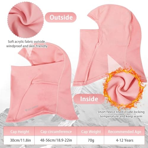 AYPOW Kids Winter Thermal Balaclava, Multifunction Windproof Warm Ski Mask Cycling Full Face Cover Under Helmet Hat with Neck Warmer, for 4-12 Years Boys Girls Children Winter Outdoor Sports Pink — view 3