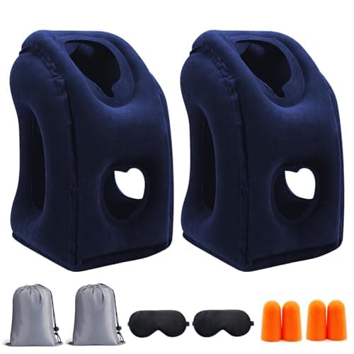 2 Pack Inflatable Travel Pillow for Airplane, Airplane Pillow for Sleeping to Relieve Neck and Shoulder Pain, Support Head Inflatable Pillow for Long Flights, Used for Airplane, Car, Office (Blue)