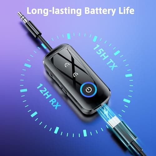 SONRU Bluetooth 5.3 Transmitter Receiver Splitter, 2 in 1 Bluetooth Airplane Adapter with 3.5mm Jack Compatible with 2 AirPods Wireless Headphones Travel Essentials for Flight, TV, Car, Gym, Speaker — view 3