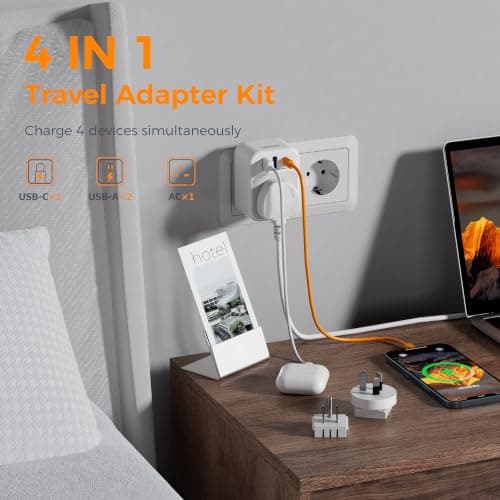 TESSAN UK to European US Plug, Universal Travel Adapter with 3 USB — view 4