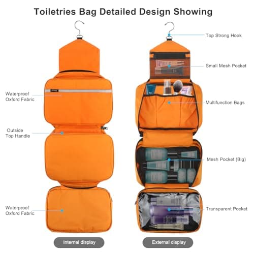 homchen Hanging Toiletry Bag Travel Kit for Men Women, Upgrade Large Capacity Wash Bag Makeup Bag with 4 Compartments, Foldable Compact Size — view 3