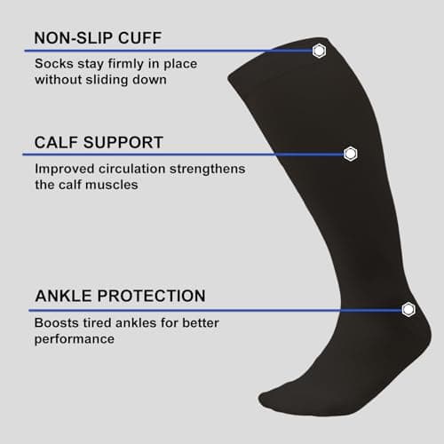 HYCOPROT Plus Size Compression Socks For Women Men Wide Calf Graduated Medical Support Stocking Knee High Pressure Sock Varicose Vein Swollen Legs Pregnancy Travel Flight 20-30 mmHg 1 Pairs Black 3XL — view 5
