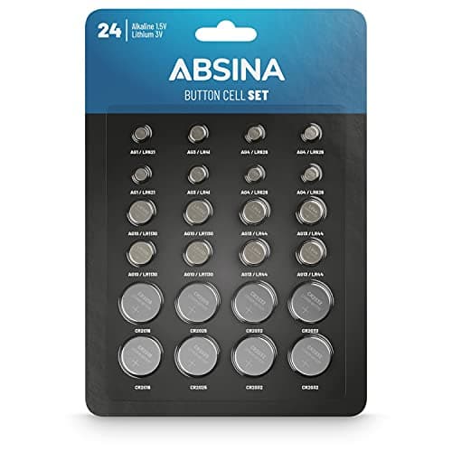 ABSINA Button Batteries Mixed Pack of 24 Alkaline & Lithium