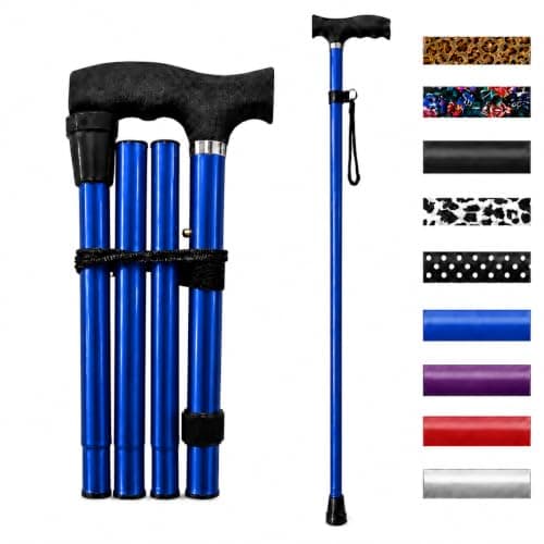Life Healthcare Folding Walking Stick, Adjustable Aluminium Cane, Blue