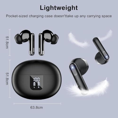 Wireless Earbuds, Bluetooth 5.4 Headphones in Ear with 4 ENC Noise Cancelling Mic,Wireless Earphones HiFi Stereo Deep Bass,Bluetooth Earbuds Dual LED Display, 40H Playtime, IP7 Waterproof, USB-C,Black — view 6