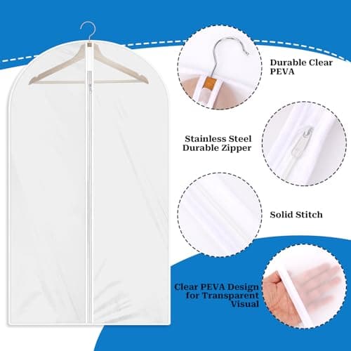 Garment Bags for Hanging Clothes, 2Pcs Hanging Garment Bag Plastic Dustproof Suit Bag PEVA Breathable Garment Cover for Suits Dance Clothes Closet, 24 x 40 Inch — view 3