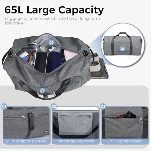 Fmeida 65L Foldable Travel Duffle Bag Waterproof Holdall Luggage Bags — view 4
