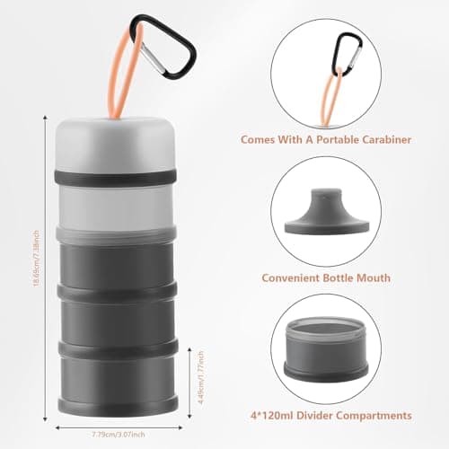 2 Pack Stackable 4-Layer Protein Powder Container, 120ml Per Compartment Leakproof Portable Powder Dispenser with Carabiner for Fitness Travel-KongWLing — view 5