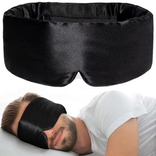 SSKHE Silk Sleep Mask for Women Men, Satin Blackout Eye Night Mask Headband with Kids for Home Sleep Travel Shift Work Nap Yoga Snooze Soundproof Cooling for Airplane Essentials (Black, One Size) — view 4