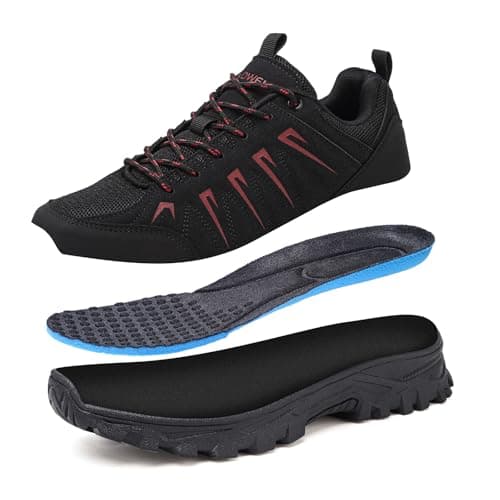 HaloTeam Trekking Shoes Mens Outdoor Travelling Walking Shoes Non-Slip Lace-up Hiking Boots,Black Red,8.5 UK — view 6