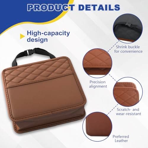 VAGCARS Car Seat Organiser, Waterproof Leather Car Seat Back Storage Box, Hanging Car Storage Bag, Foldable Auto Organizer Back Seat, Universal Auto Document Holder for Kids & Adults (Brown) — view 3