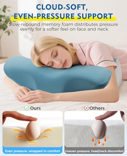 Orthopaedic Cervical Memory Foam Pillow for Neck & Shoulder Pain Relief, Contour Neck Support Pillow with Arm Rest Groove, Dual Height for Side, Back & Stomach Sleepers, Cooling Cover, 100-Night Trial — view 6