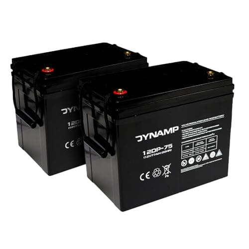 Dynamp 12V AGM Mobility Battery, 77Ah, Pack of 2, Deep Cycle VRLA, Maintenance-Free, for Mobility Scooters and Powered Wheelchairs, Model 12DP-75