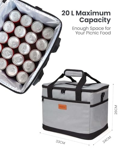 Kollea 20L Cool Bag, Insulated Cooler Box for Camping, Grey — view 2