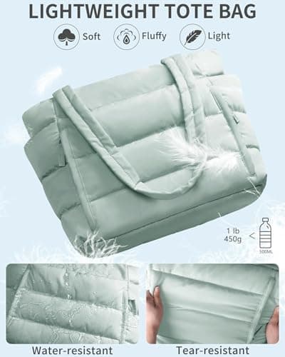 Quilted Shoulder Bag for Women Lightweight Work Bag for Teacher Nurse School Travel Gym, Green Mint, Large — view 6
