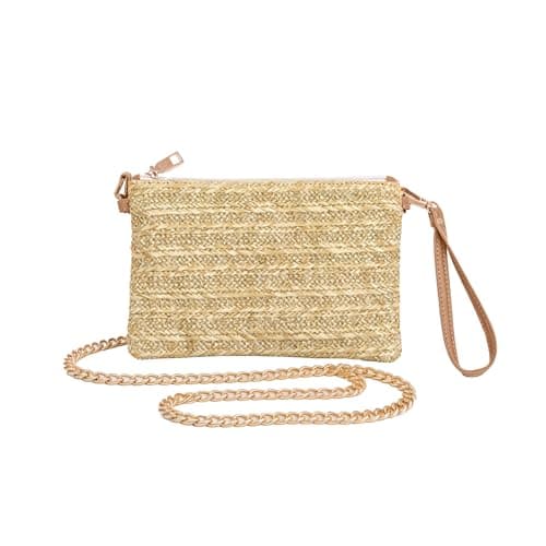 Andiker Straw Crossbody Bags for Women, Woven Summer Bag with Detachable Gold Chain Strap and Wrist Strap, Womens Handbag for Beach Commutes Dates (Yellow)