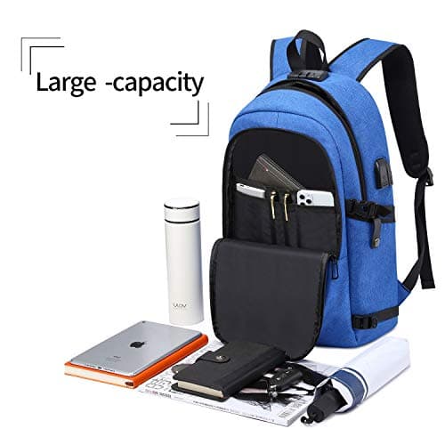 WENIG Anti-Theft Laptop Backpack,15.6Inch Business Travel Backpack Bag with Lock with USB Charging, Water Resistant College School Computer Rucksack Work Backpack Gift for Mens Womens Blue — view 4