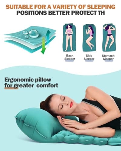 Olutata Ultralight Camping Sleeping Pad with Integrated Foot Pump & Ergonomic Pillow – Compact, Tear-Resistant 40D Nylon Air Mat for Hiking, Backpacking & Travel (Peacock Blue) — view 4