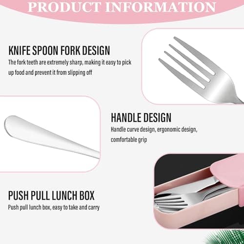 8 Pcs Travel Cutlery Set with Case,Reusable Stainless Steel Cutlery Set for 2 with Spoon Knife and Fork,Portable Travel Utensils for Picnic Outdoor Adventures School Office Everyday Use (Pink,Blue) — view 3