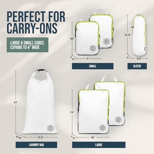 Compression Packing Cubes Set for Carryon Travel-Lightweight Durable Luggage Organizer Bags by TRIPPED Travel Gear (6 Piece, White/Green) — view 4