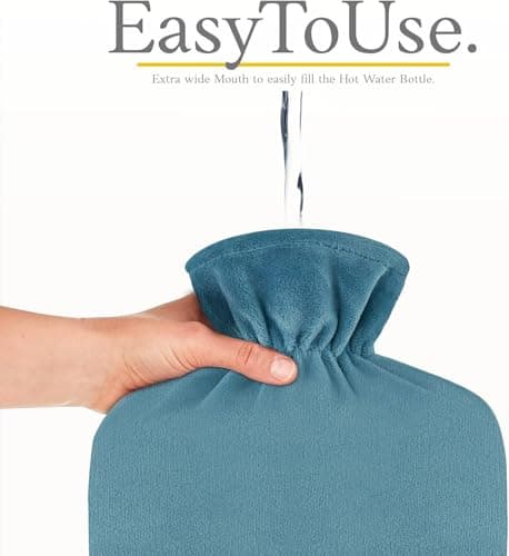 Hot Water Bottle - with Soft Premium Fleece Cover - Green Blue, 2L - Heating Pad for Menstrual Cramps & Period Comfort - Bed Foot Warmer - Hot & Cold Compress for Back, Stomach, Neck Pain Relief — view 4
